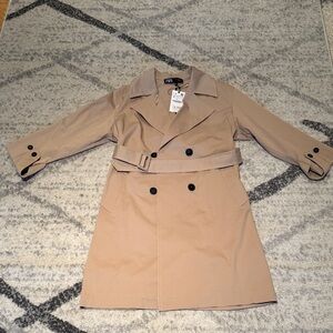 ZARA Tan Double-Breasted Belted Trench Coat
